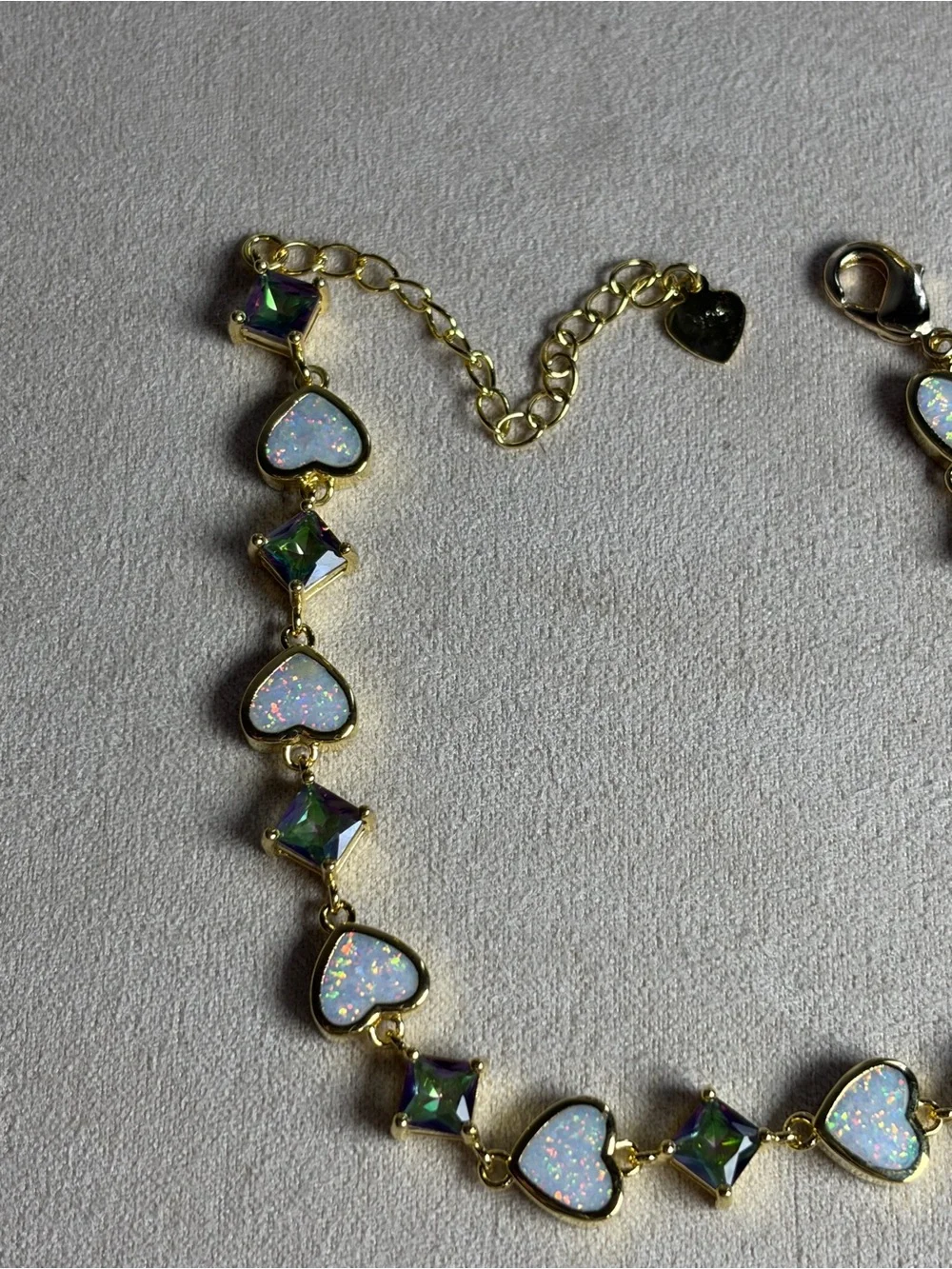 Gold-Tone Heart & Square Opal Bracelet in White Iridescent and Green